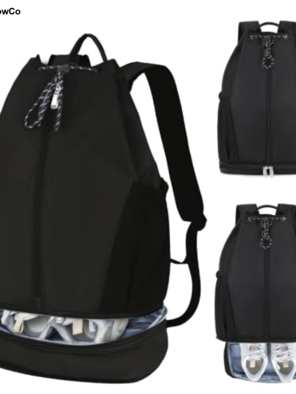 Drawstring Gym Backpack Fold-Away Shoe Compartment Water-Resistant Lightweight